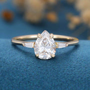 1.2Carat Pear Cut Moissanite | Baguette Diamond Engagement ring