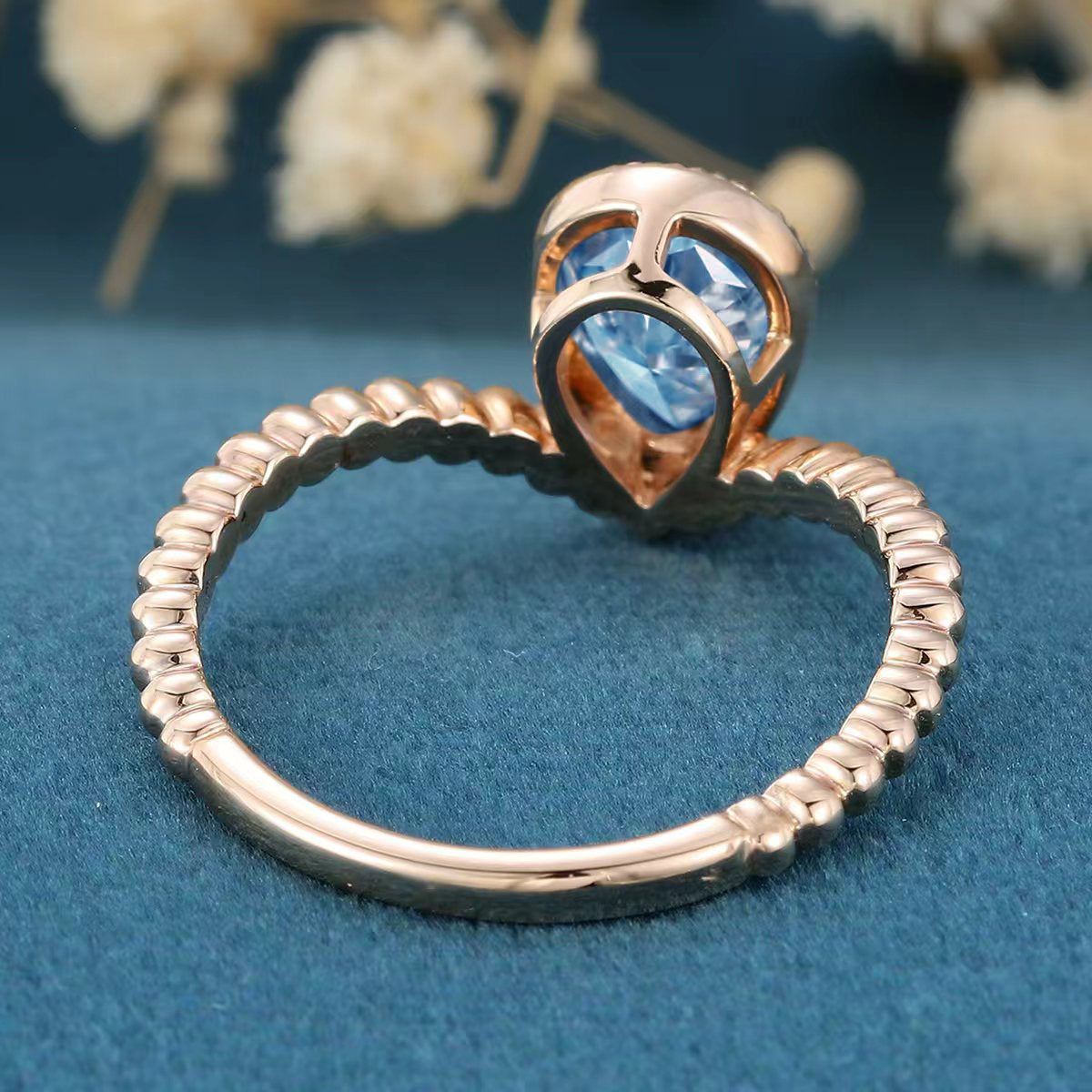 Bezel setting Marquise cut London Blue Topaz Gold Engagement Ring