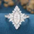 1 Carat Marquise cut Moissanite Halo Cluster Engagement Ring