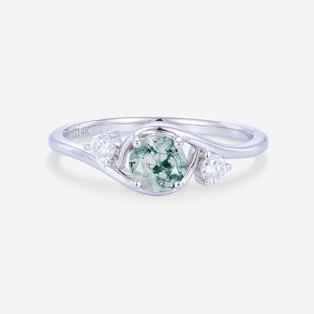 Round cut Moss Agate Matching Mossanite | Diamonds Gold Engagement Ring (Copy)