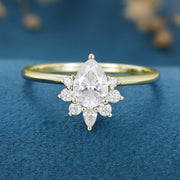 Pear cut Moissanite Halo Engagement ring