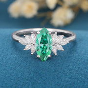 1 Carat Vintage Marquise cut Green Moissanite Cluster Engagement Ring for Women