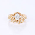 Nature Inspired Round cut Moissanite Leaf Gold ring set