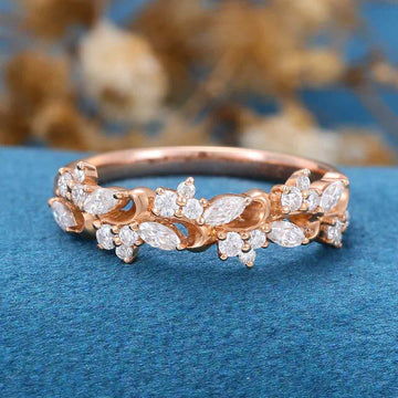 Half Eternity Marquise cut Moissanite | Diamonds Straight Wedding Band