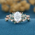 Oval cut Moissanite+ Opal Engagement ring Moss agate Wedding Bridal set (Copy)
