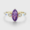 Inspired  Marquise cut Amethyst Matching Diamond | Moonstone Solid Gold Engagement Ring