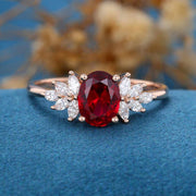 1.5Carat Oval cut garnet Cluster Engagement ring