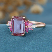 Radiant Cut lab Alexandrite  Cluster Engagement Ring 