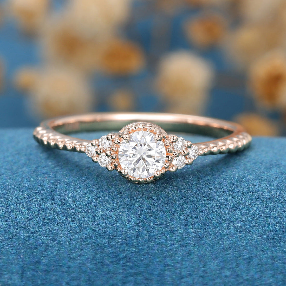 Round cut Moissanite Twisted Engagement Ring