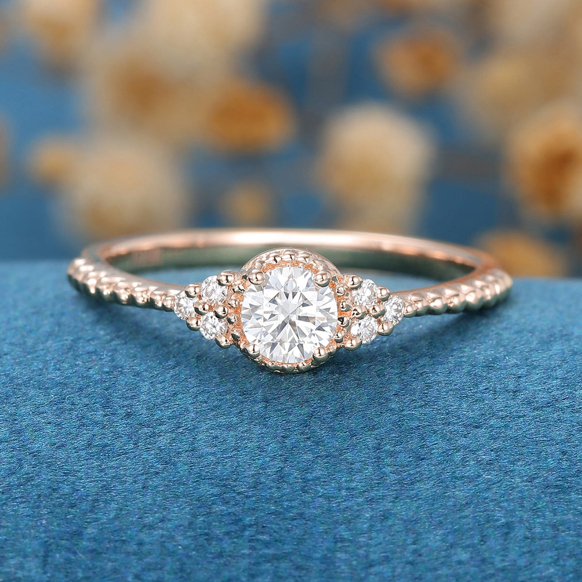 Round cut Moissanite Twisted Engagement Ring