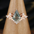 Nature Inspired Kite cut Moss Agate Leaf Gold Engagement Ring