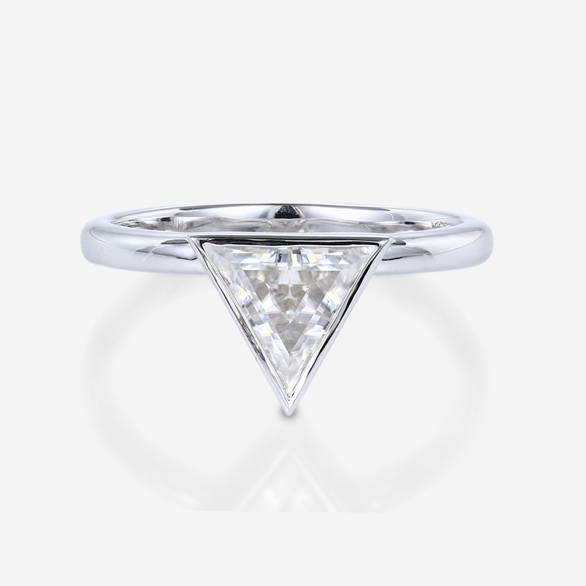 Solitaire Bezel Set Trillion cut Moissanite Gold Engagement ring