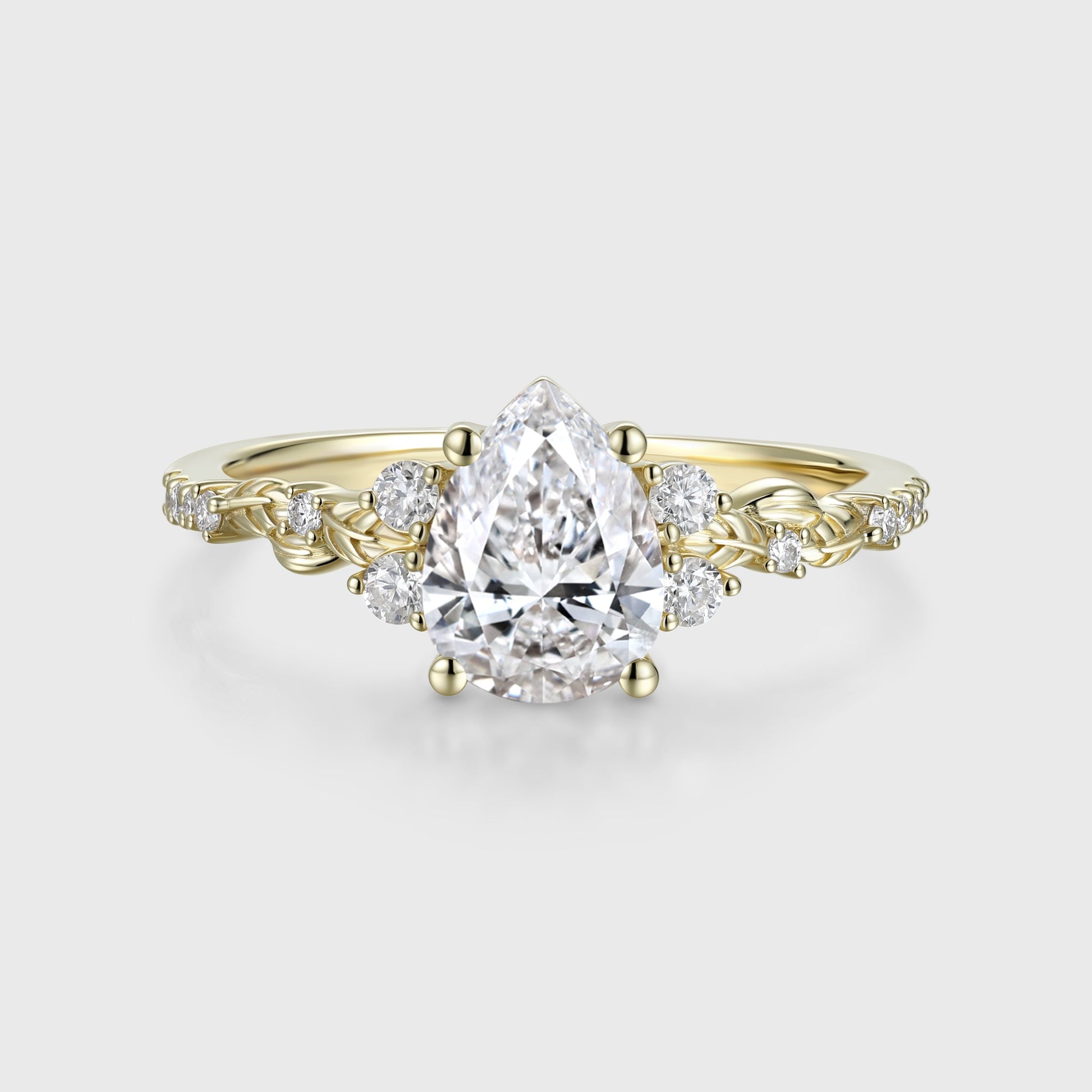 1.0CT~5.0CT Pear cut Lab grown Diamond Luxury Pave Leaf Engagement Ring