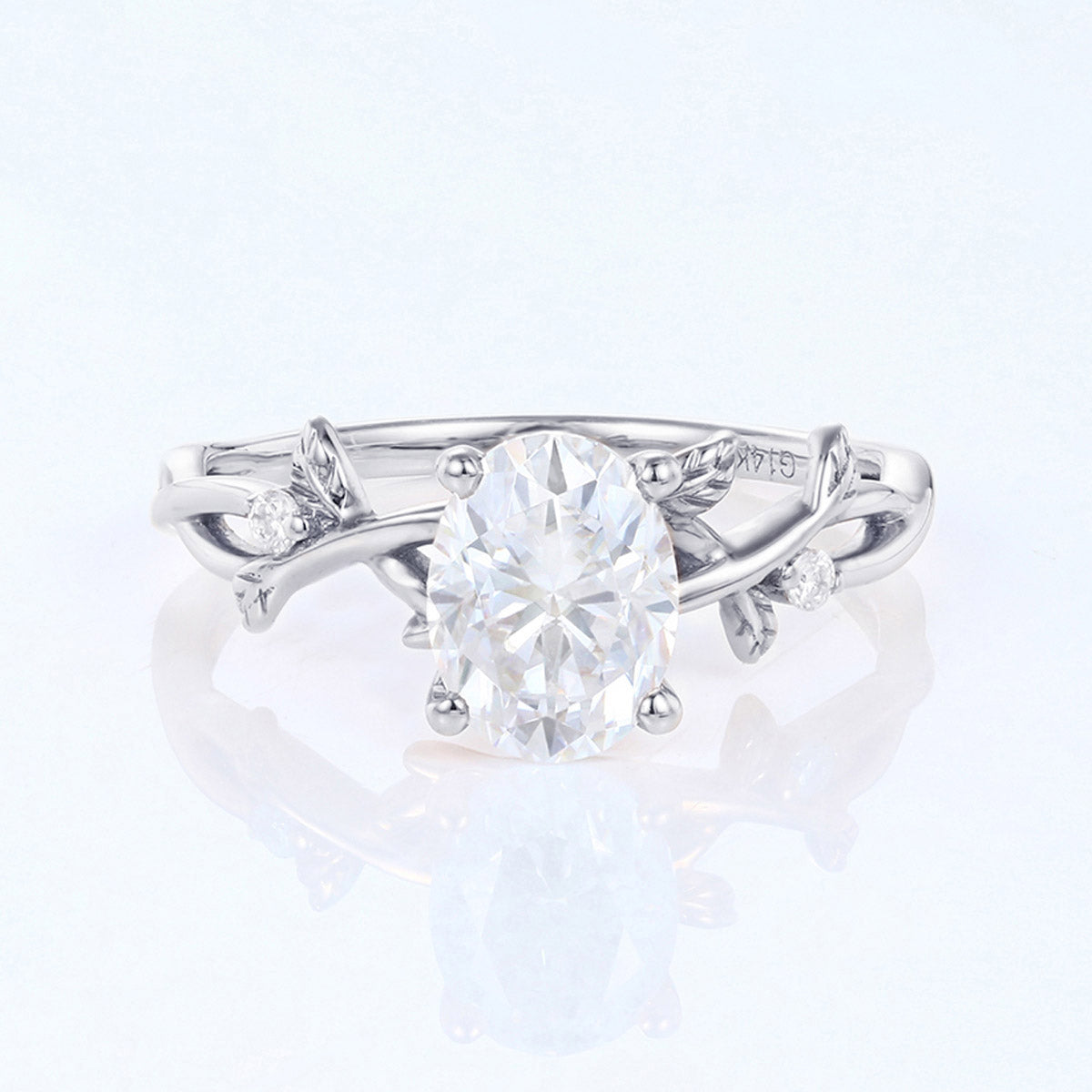 Nature Inspired Oval cut Moissanite Leaf Gold Engagement Ring