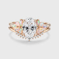 Oval cut Lab-Grown Diamond Engagement ring Rose gold Cluster Opal Curved Diamond Wedding Bridal Set
