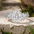 1.0CT~5.0CT Oval cut Lab grown diamond Leaf Engagement Ring Nature Inspired Band