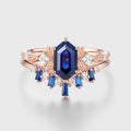 Hexagon cut Sapphire Leaf Vine Split Shank Bridal Set