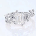 Nature Inspired Emerald cut Moissanite Leaf Gold Engagement Ring