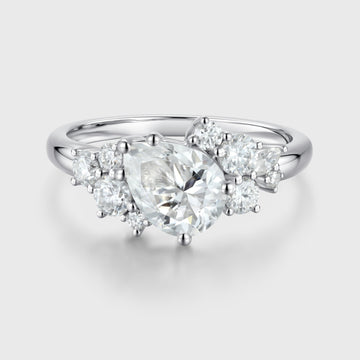 1.2 Carat Vintage Pear shaped Moissanite Cluster Engagement Ring
