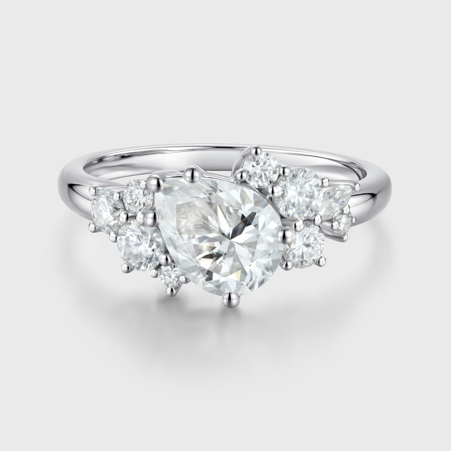 1.2 Carat Vintage Pear shaped Moissanite Cluster Engagement Ring