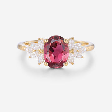 Oval cut Tourmaline Cluster Engagement Ring