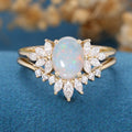 1.0Carat Oval Opal Cluster Engagement Bridal Set