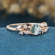 Round cut Moss Agate Matching Mossanite | Diamonds Gold Engagement Ring