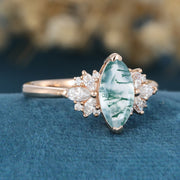 Marquise cut Moss Agate Matching Mossanite | Diamonds Gold Engagement Ring