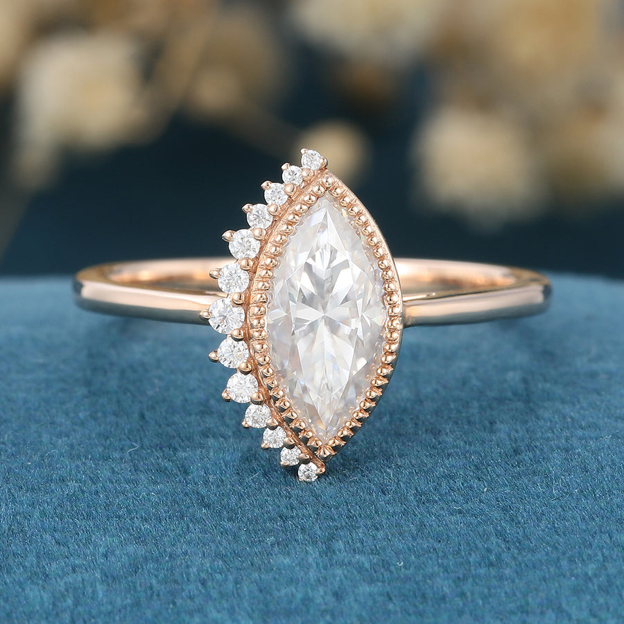 Bezel setting Marquise cut Moissanite Gold Engagement Ring