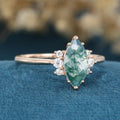 Marquise cut Moss Agate Matching Mossanite | Diamonds Gold Engagement Ring