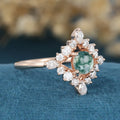 Round cut Moss Agate Matching Mossanite | Diamonds Gold Engagement Ring