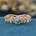 Round cut Moss Agate Matching Mossanite | Diamonds Gold Engagement Ring