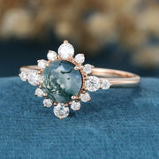 Round cut Moss Agate Halo Mossanite | Diamonds Gold Engagement Ring