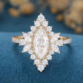 1 Carat Marquise cut Moissanite Halo Cluster Engagement Ring