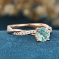 Round cut Moss Agate Matching Mossanite | Diamonds Twig Gold Engagement Ring