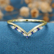 Natural Sapphire | Diamond Curved Wedding Band Ring