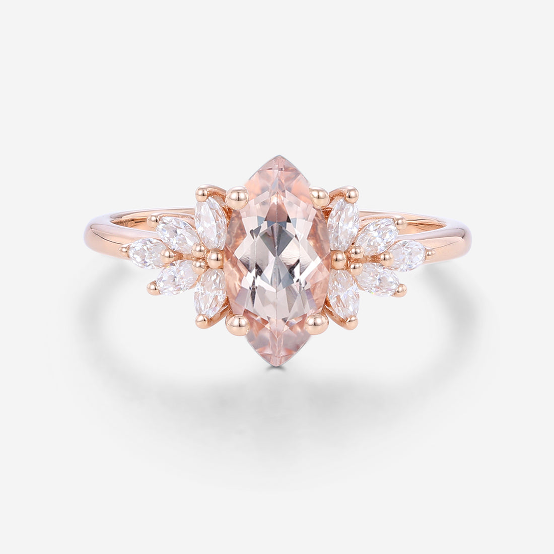 1.0Carat Marquise cut Morganite Cluster Engagement ring