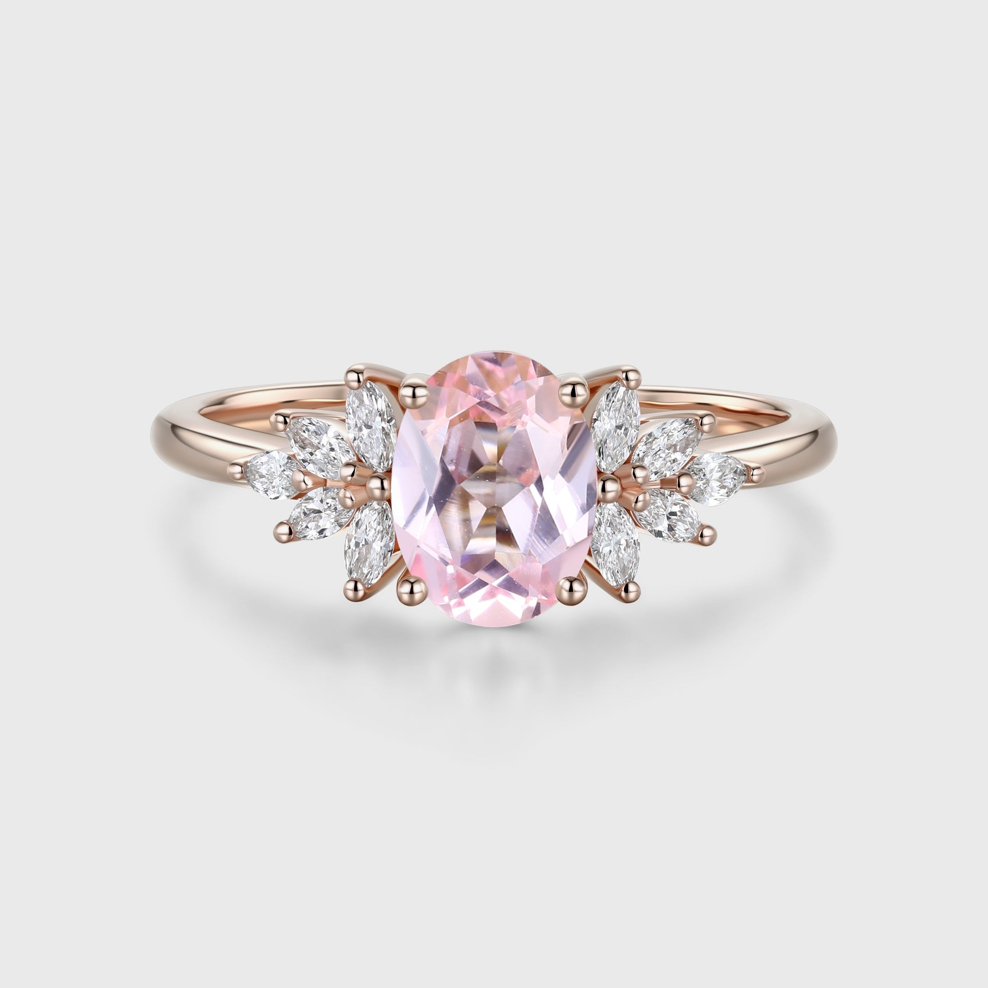 Oval Shaped Lab Grown Pink Sapphire Moissanite Cluster Engagement ring