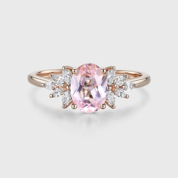 Oval Shaped Lab Grown Pink Sapphire Moissanite Cluster Engagement ring