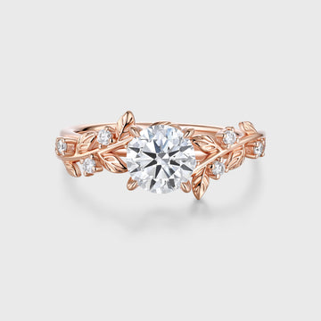 1.0CT~5.0CT Round cut Lab Grown Diamond Cluster Leaf Gold Engagement Ring