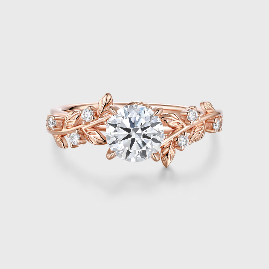 1.0CT~5.0CT Round cut Lab Grown Diamond Cluster Leaf Gold Engagement Ring