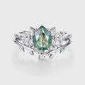 Moss Agate Natural Green Pear cut Engagement ring Bridal Sets