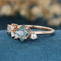 Princess cut Moss Agate Matching Mossanite | Diamonds Gold Engagement Ring