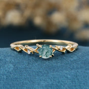 Nature Inspired Round cut Moss Agate Matching Mossanite | Diamonds twig Engagement Ring