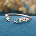 Marquise cut Lab emeralds leaf design Curved Wedding Band Ring