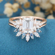 1.75 Carat Emerald cut Moissanite Engagement Ring Alexandrite Bridal Set