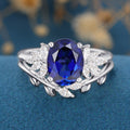 8*10mm Oval cut Sapphire Engagement ring Bridal Set