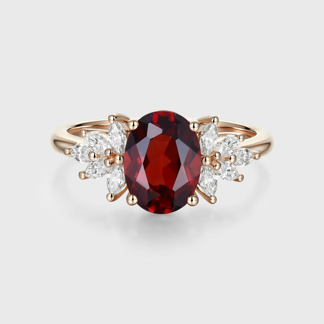 1.5Carat Oval cut garnet Cluster Engagement ring