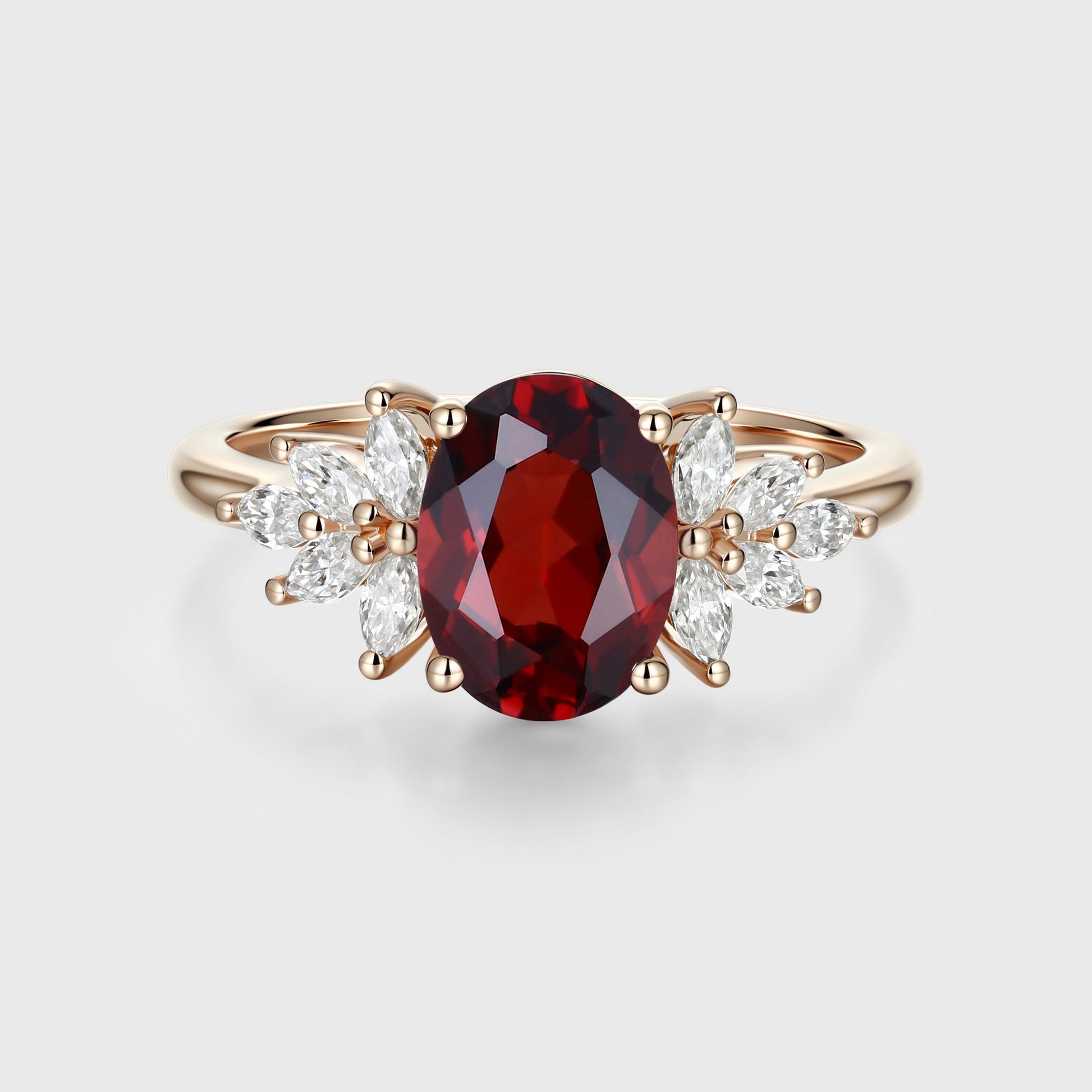 1.5Carat Oval cut garnet Cluster Engagement ring