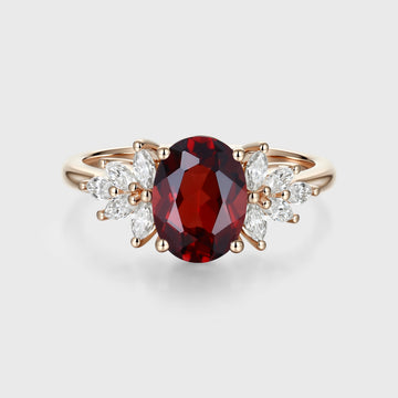 1.5Carat Oval cut garnet Cluster Engagement ring